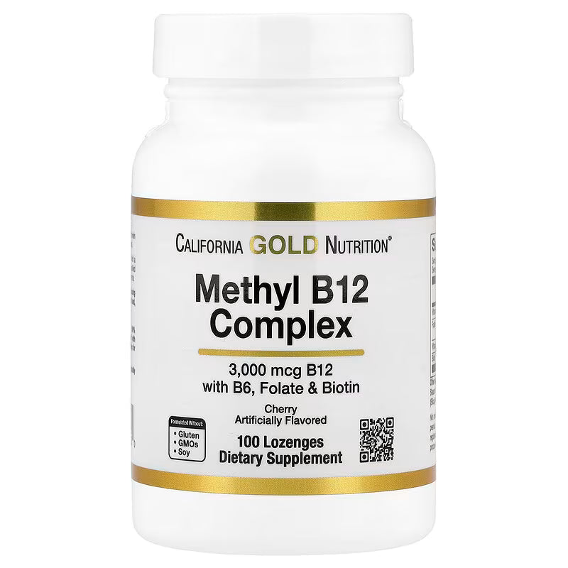California Gold Nutrition, Metil B12 kompleksas su folatais, biotinu ir vitaminu B6, vyšnių skonio, 100 pastilių